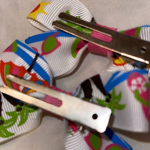 Bow pair hair bows accessories NEE summer fun beach palm tree watermelon sun - Picture 4 of 5